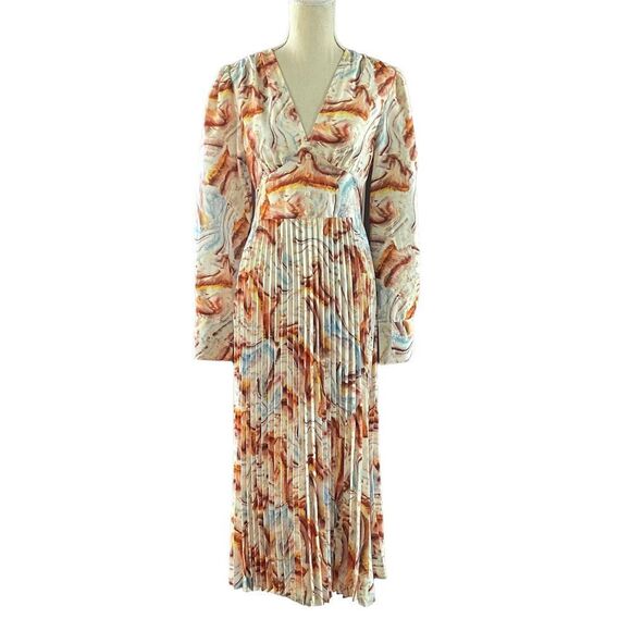 All Over Watercolor Print Pleated Midi Dress S - Picture 3 of 11